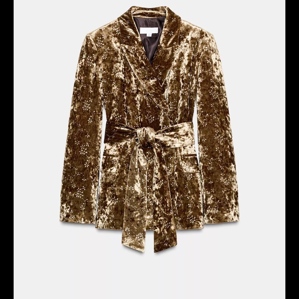 METALLIC THREAD VELVET BLAZER WITH BELT ZARA size S NWT